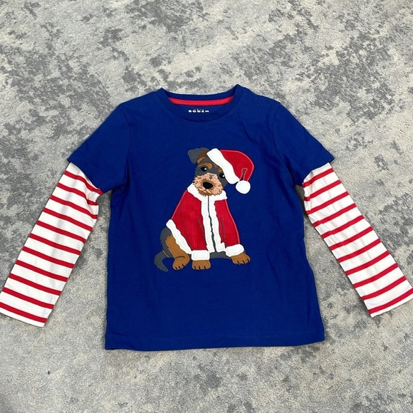 New Mini Boden Applique Mock Sleeve T Shirt Bluejay Janet Santa Dog Puppy 5-6Y - Picture 5 of 11
